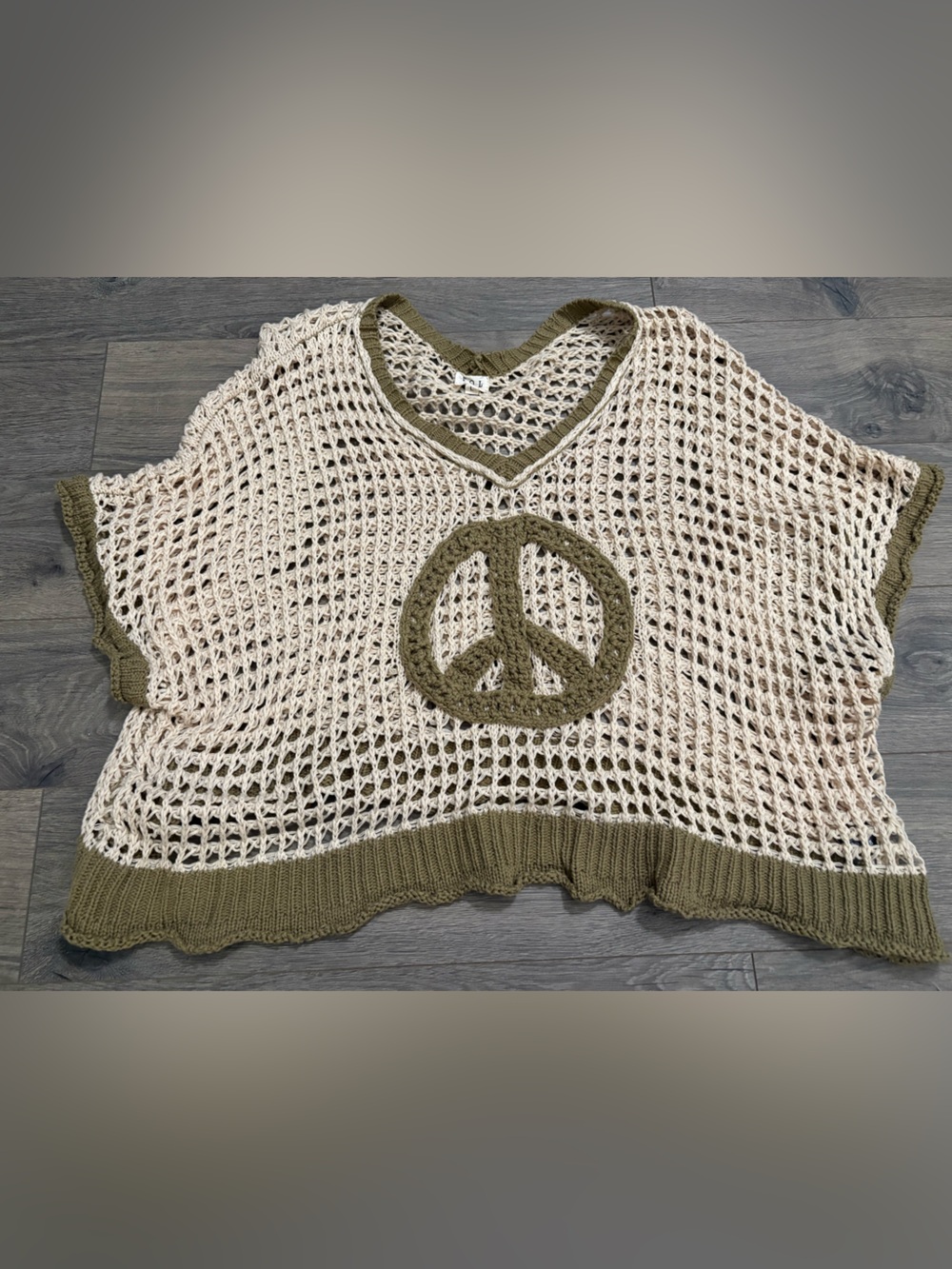 POL Open-Knit Crochet Top in Cream and Olive